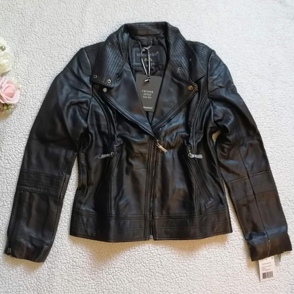 NWT Bernardo  Women’s Coat Leather Jacket In Black, Size S